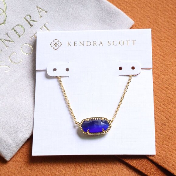 Kendra Scott Elisa Cobalt Cat's Eye Necklace Gold - Picture 1 of 2